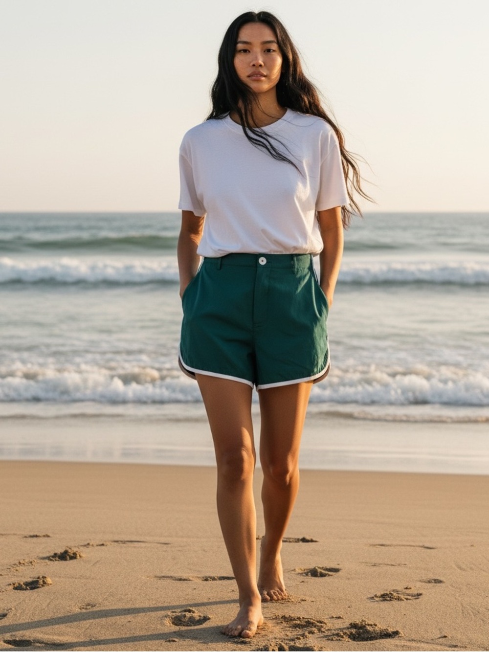 NWT ACACIA Silk Smith Shorts Cyan/Bone S